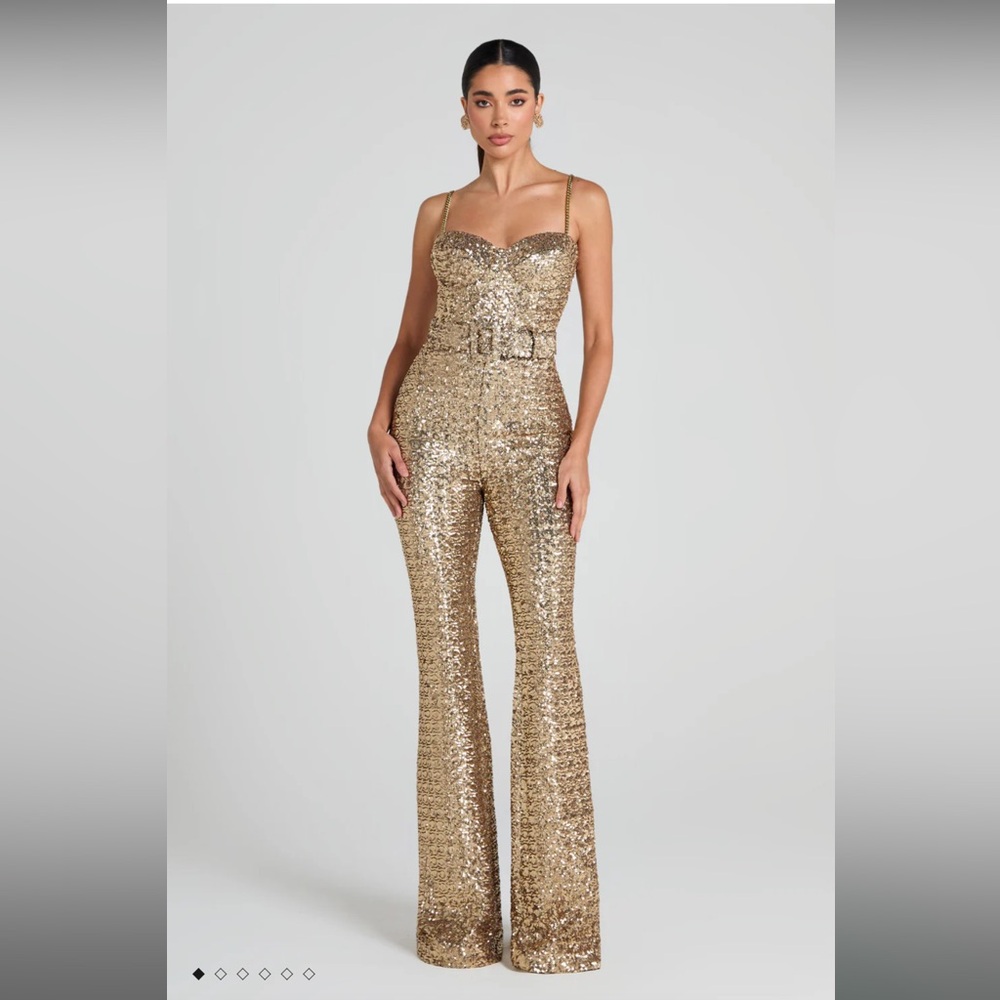 NADINE MERABI Lucinda Gold Jumpsuit / Size SM